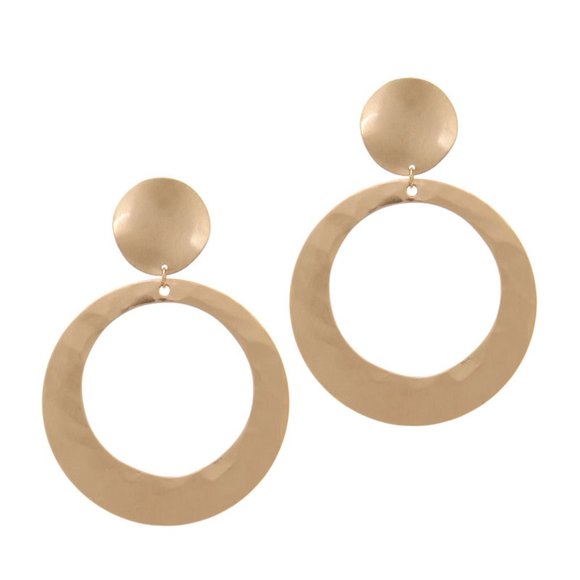 GOLD CUTOUT CIRCLE POST DROP EARRING - Picture 1 of 1